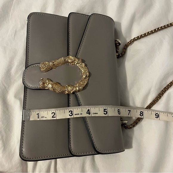 Gray Purse with Gold Hardware and Chain Strap - Picture 9 of 10